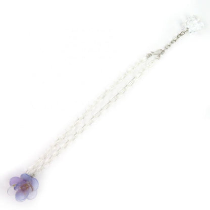 CHANEL Vintage 01P Camellia Coco Mark Clear Chain Necklace Pendant Purple With