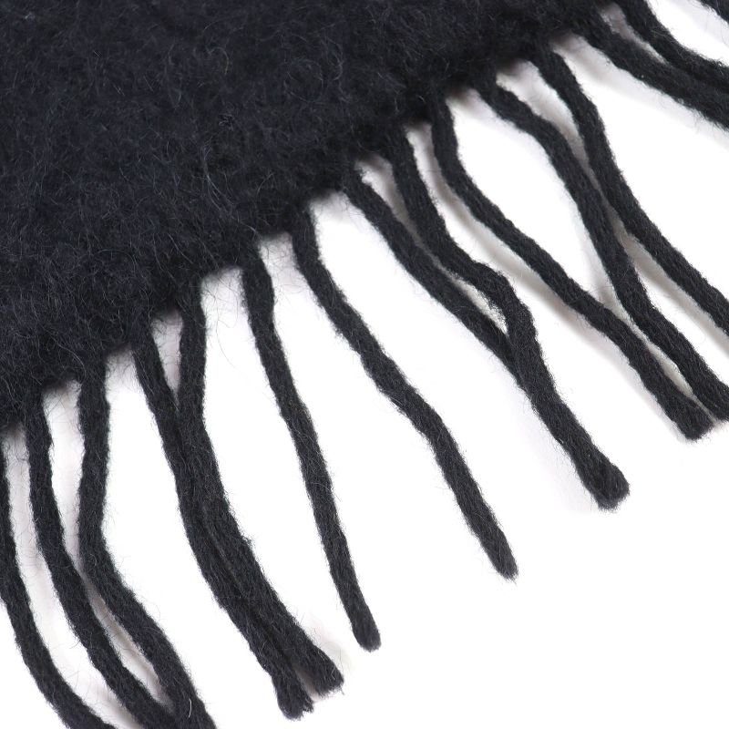 LOEWE Mohair Wool Anagram Logo Patch Fringe Long Muffler - Black Made In Spain