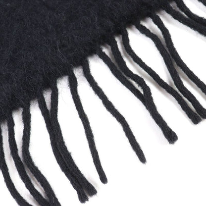 LOEWE Mohair Wool Anagram Logo Patch Fringe Long Muffler - Black Made In Spain