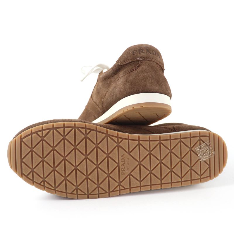 PRADA 1e152o Logo Lace-up Suede Leather Low Cut Sneakers Brown 38 Made
