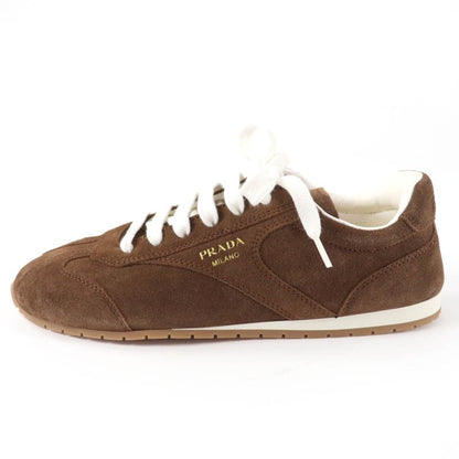 PRADA 1e152o Logo Lace-up Suede Leather Low Cut Sneakers Brown 38 Made