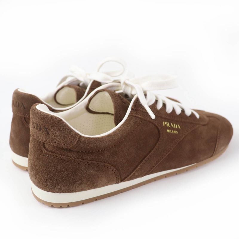 PRADA 1e152o Logo Lace-up Suede Leather Low Cut Sneakers Brown 38 Made