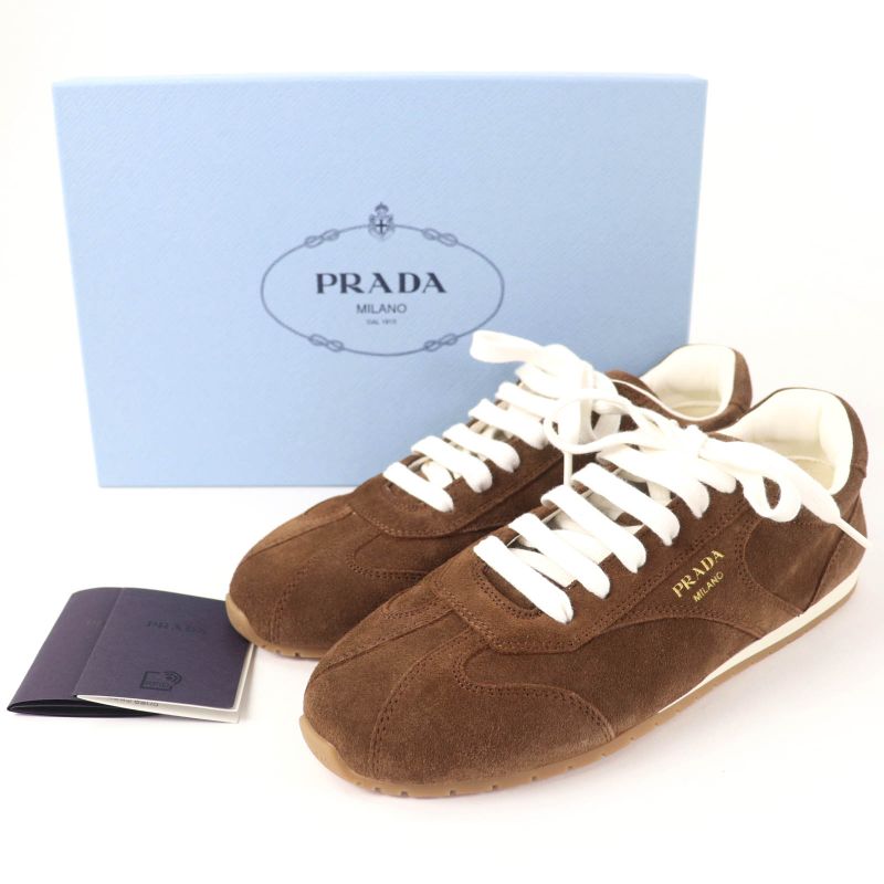 PRADA 1e152o Logo Lace-up Suede Leather Low Cut Sneakers Brown 38 Made