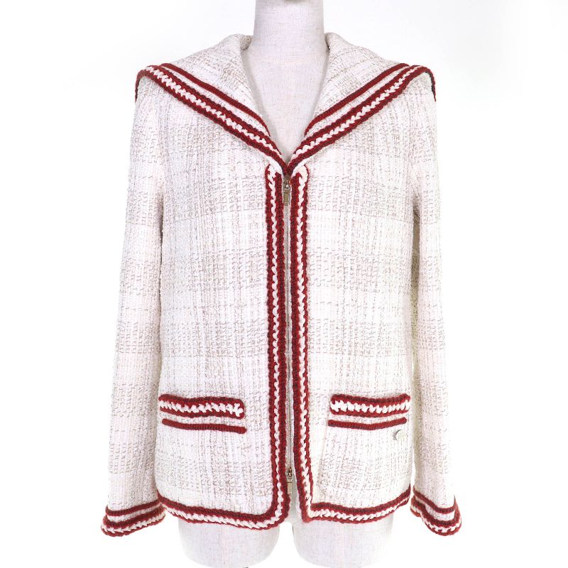 CHANEL P59019 Coco Mark Ribbon Sarah Color ZIP UP Tweed Jacket