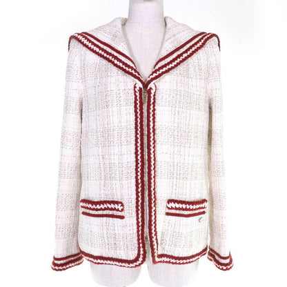 CHANEL P59019 Coco Mark Ribbon Sarah Color ZIP UP Tweed Jacket