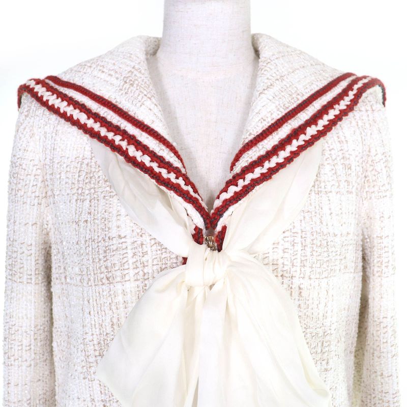 CHANEL P59019 Coco Mark Ribbon Sarah Color ZIP UP Tweed Jacket