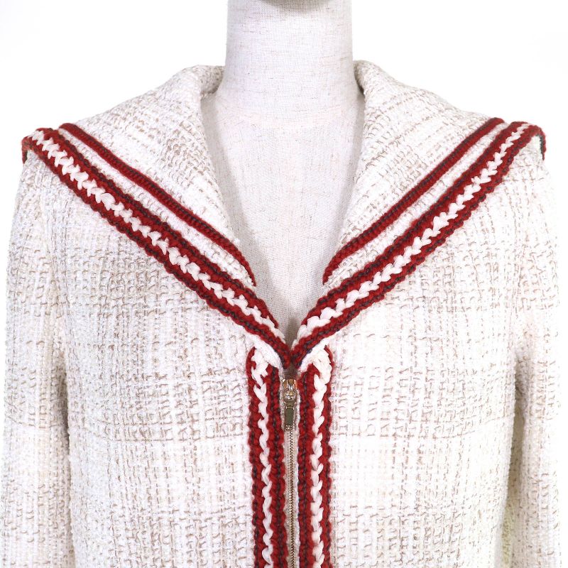 CHANEL P59019 Coco Mark Ribbon Sarah Color ZIP UP Tweed Jacket