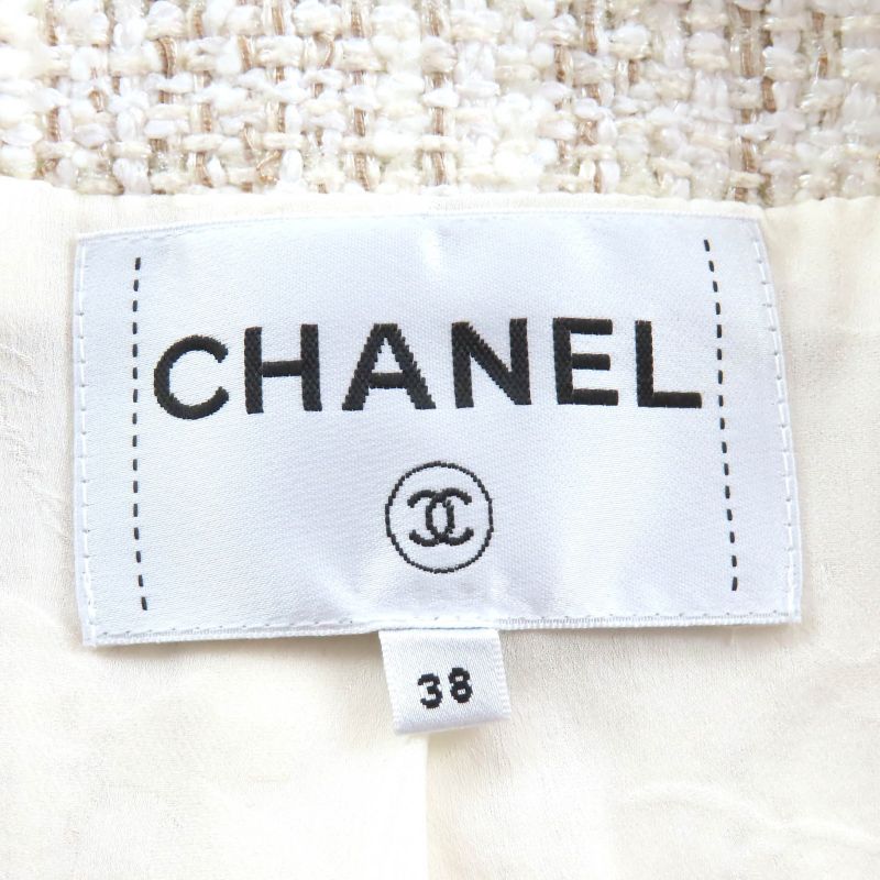 CHANEL P59019 Coco Mark Ribbon Sarah Color ZIP UP Tweed Jacket