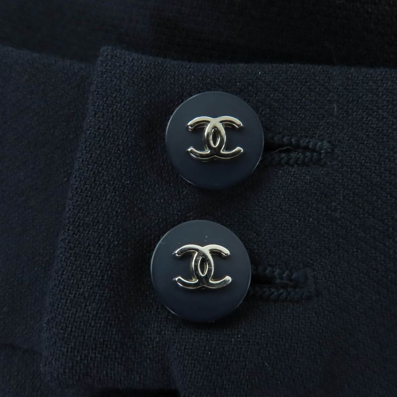 CHANEL 96P P06371v02954 100% Wool Coco Mark Button Sleeveless Dress Navy - 38