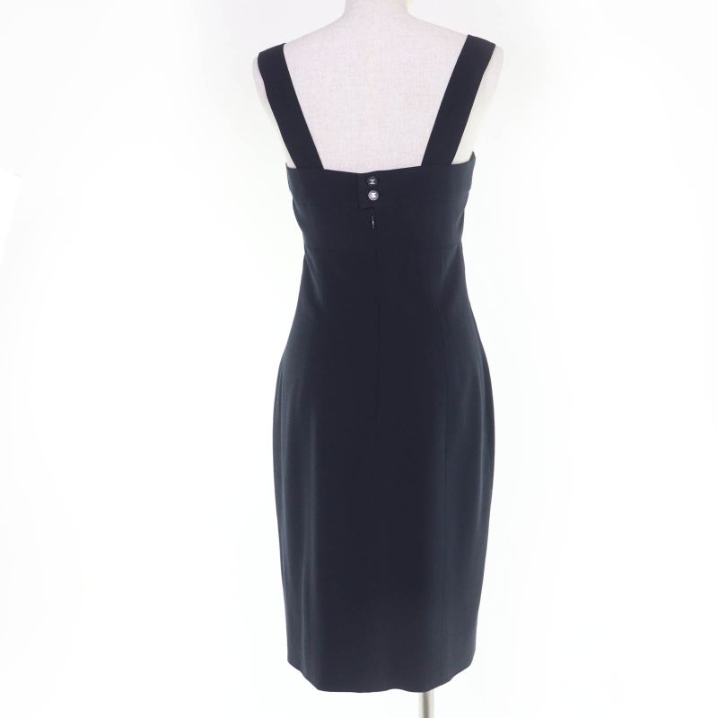 CHANEL 96P P06371v02954 100% Wool Coco Mark Button Sleeveless Dress Navy - 38