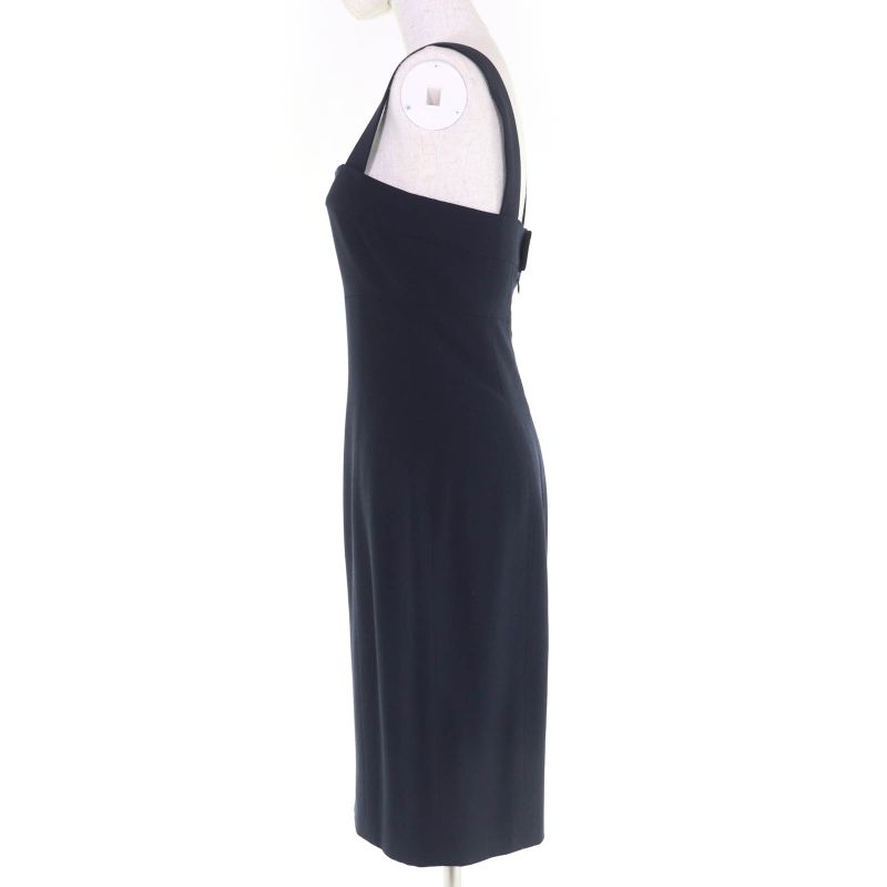 CHANEL 96P P06371v02954 100% Wool Coco Mark Button Sleeveless Dress Navy - 38