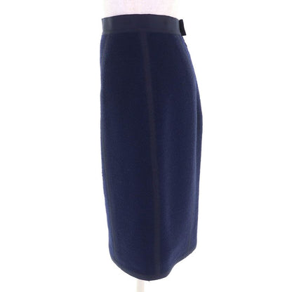CHANEL Vintage Wool 100% Logo Button Double Jacket Title Skirt Suit Setup Navy