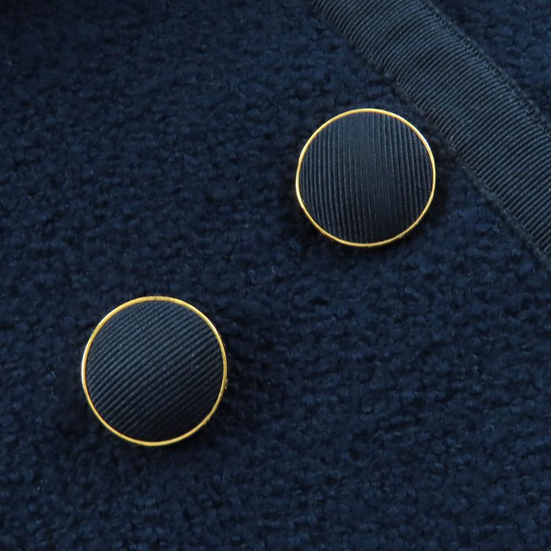 CHANEL Vintage Wool 100% Logo Button Double Jacket Title Skirt Suit Setup Navy