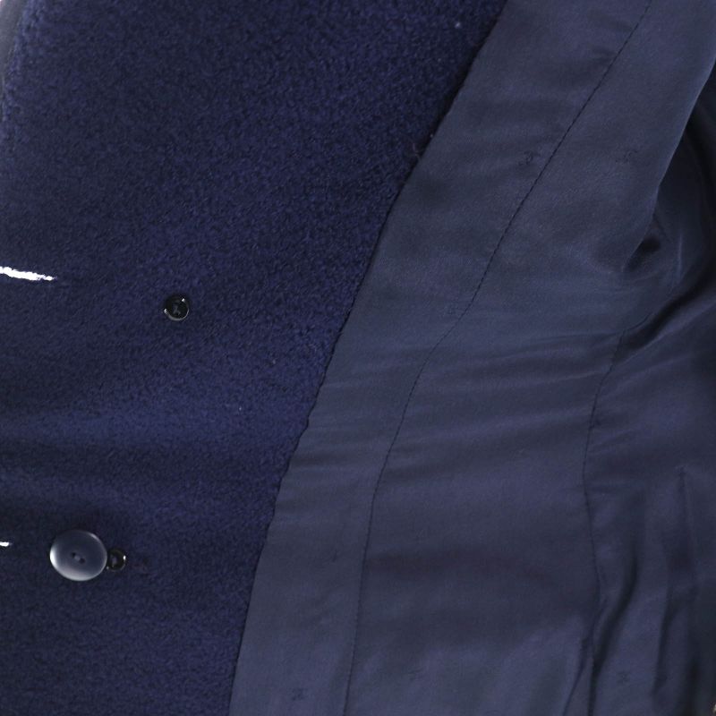 CHANEL Vintage Wool 100% Logo Button Double Jacket Title Skirt Suit Setup Navy