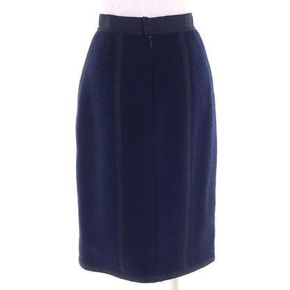 CHANEL Vintage Wool 100% Logo Button Double Jacket Title Skirt Suit Setup Navy