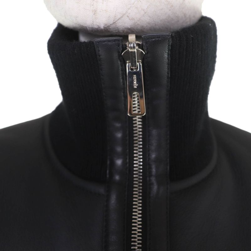 HERMES 23AW 3h1231d5 Sheep Leather Cashmere Knit Switching Reversible ZIP UP