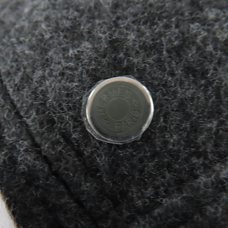 HERMES Santo Honore Wool Cashmere Silver Hardware Serie Hardware Beret Gray 56