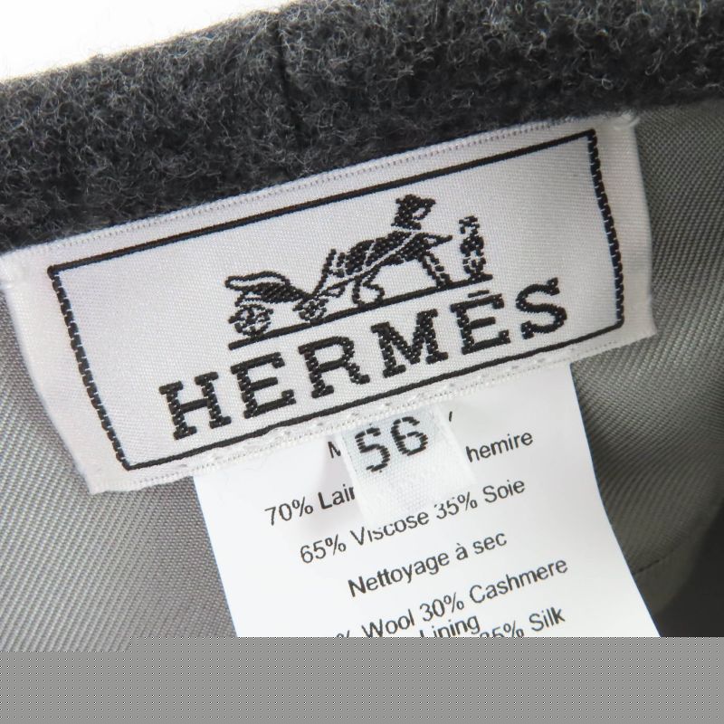 HERMES Santo Honore Wool Cashmere Silver Hardware Serie Hardware Beret Gray 56