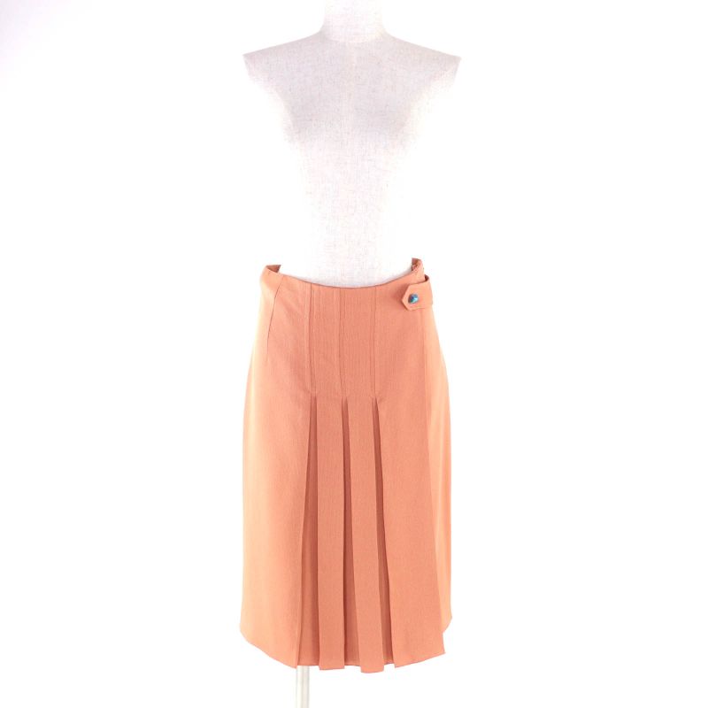 HERMES 21AW Silk Blend Silver Hardware Meddle Button Knee Length Tight Skirt