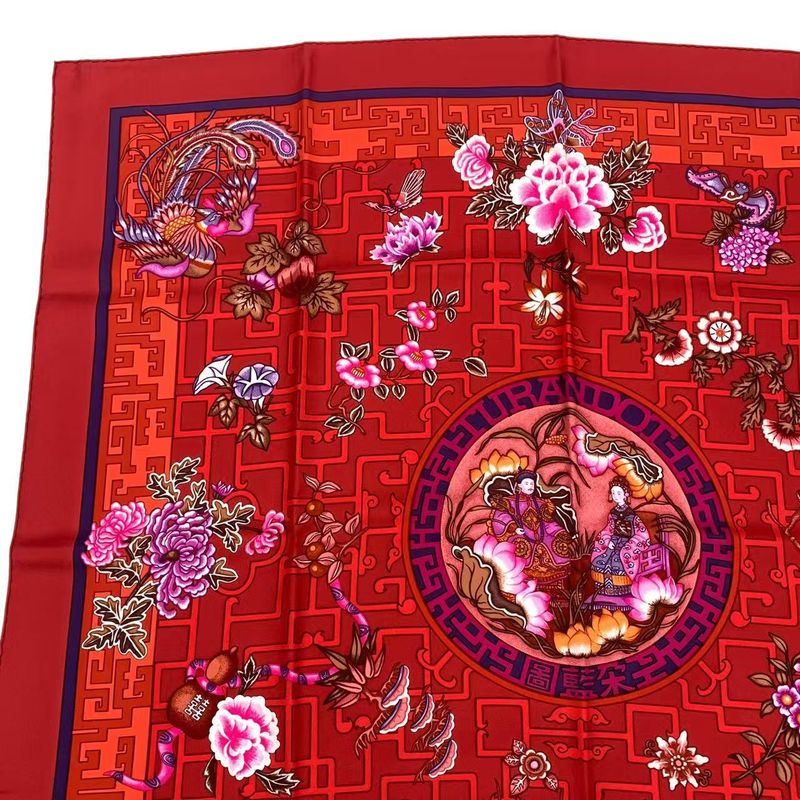 HERMES Carre 90 Silk Scarf Turandot Red Box Included