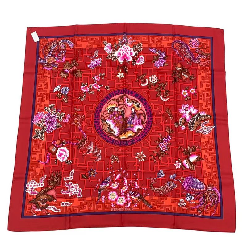 HERMES Carre 90 Silk Scarf Turandot Red Box Included
