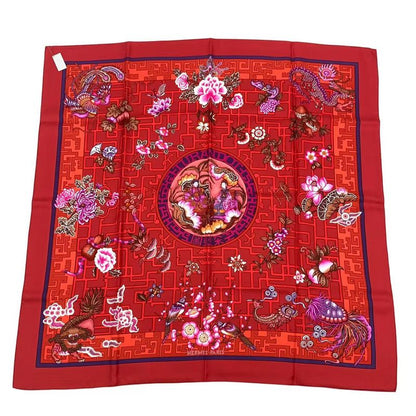 HERMES Carre 90 Silk Scarf Turandot Red Box Included