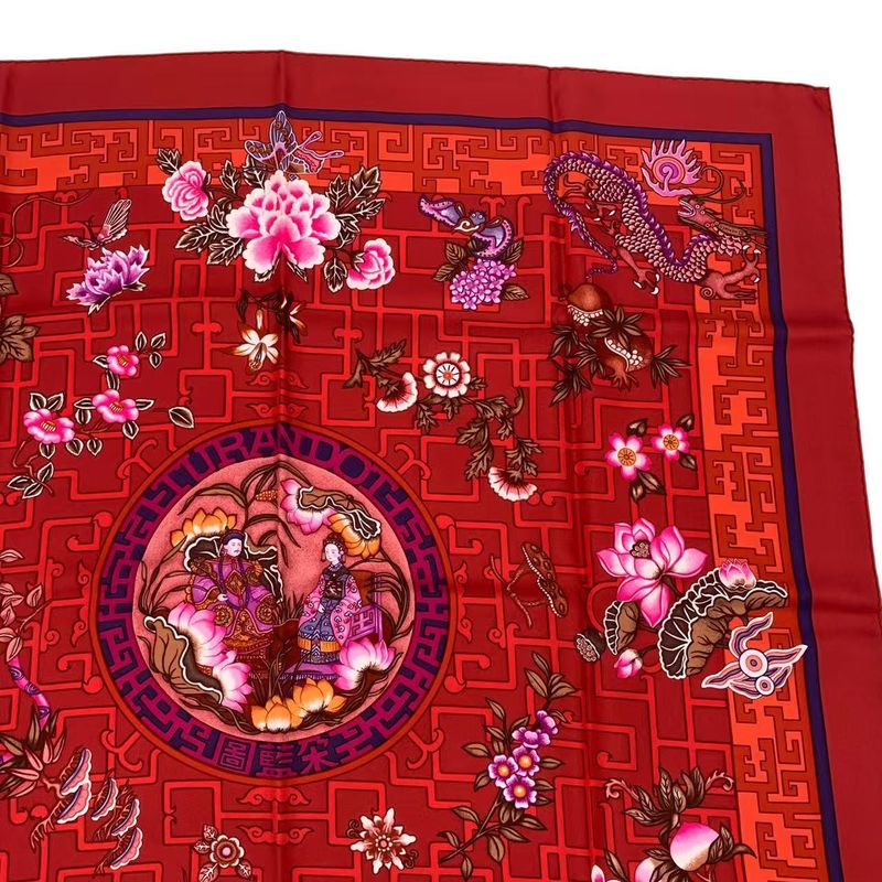 HERMES Carre 90 Silk Scarf Turandot Red Box Included