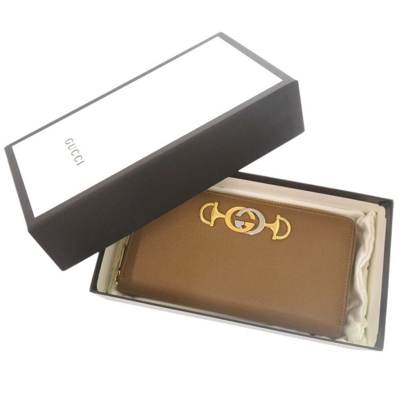 GUCCI Zumi 570661 Leather Brown Round Zipper-long Wallet 0061 GUCCI