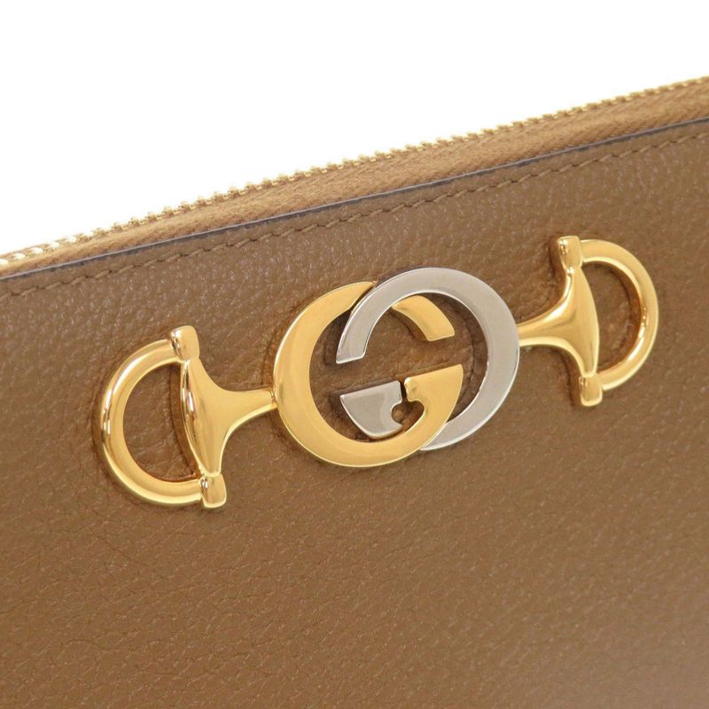 GUCCI Zumi 570661 Leather Brown Round Zipper-long Wallet 0061 GUCCI