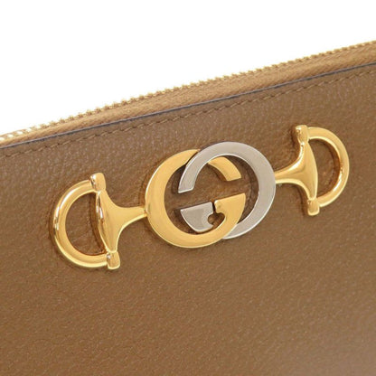GUCCI Zumi 570661 Leather Brown Round Zipper-long Wallet 0061 GUCCI