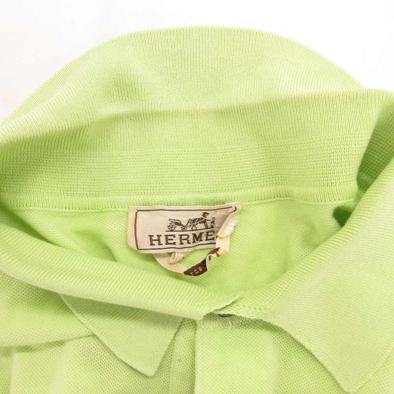 HERMES Polo Shirt Short Sleeve Pique Chest Pocket XL Yellow Green JS • GY18
