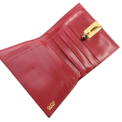 GUCCI Bifold Wallet Compact Leather Genuine Leather Red FF • GY18