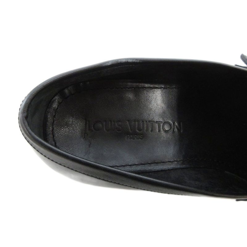 Louis Vuitton St1026 Damier Business Shoes Leather 6 Black Square Toe Strap FF