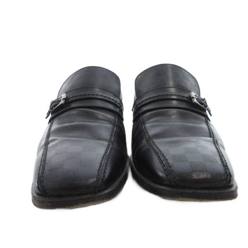 Louis Vuitton St1026 Damier Business Shoes Leather 6 Black Square Toe Strap FF