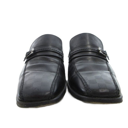 Louis Vuitton St1026 Damier Business Shoes Leather 6 Black Square Toe Strap FF