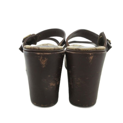 GUCCI Sandals GG Canvas 36 Leather Brown Platform Thick Sole FF • GY18