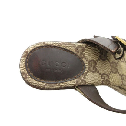 GUCCI Sandals GG Canvas 36 Leather Brown Platform Thick Sole FF • GY18