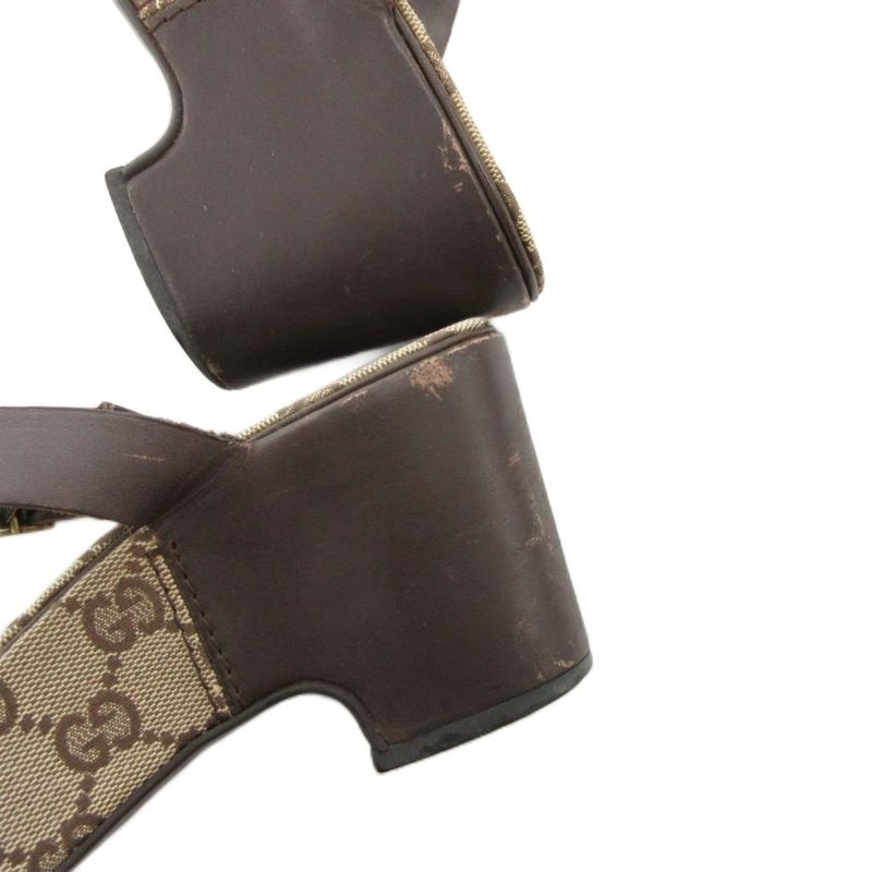 GUCCI Sandals GG Canvas 36 Leather Brown Platform Thick Sole FF • GY18