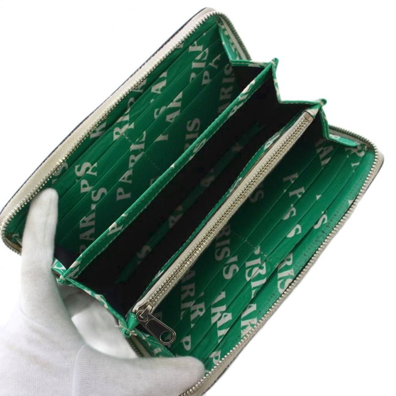 BALENCIAGA Bazaar Paris Round Zipper Long Wallet Leather Green 443655 KH • OH