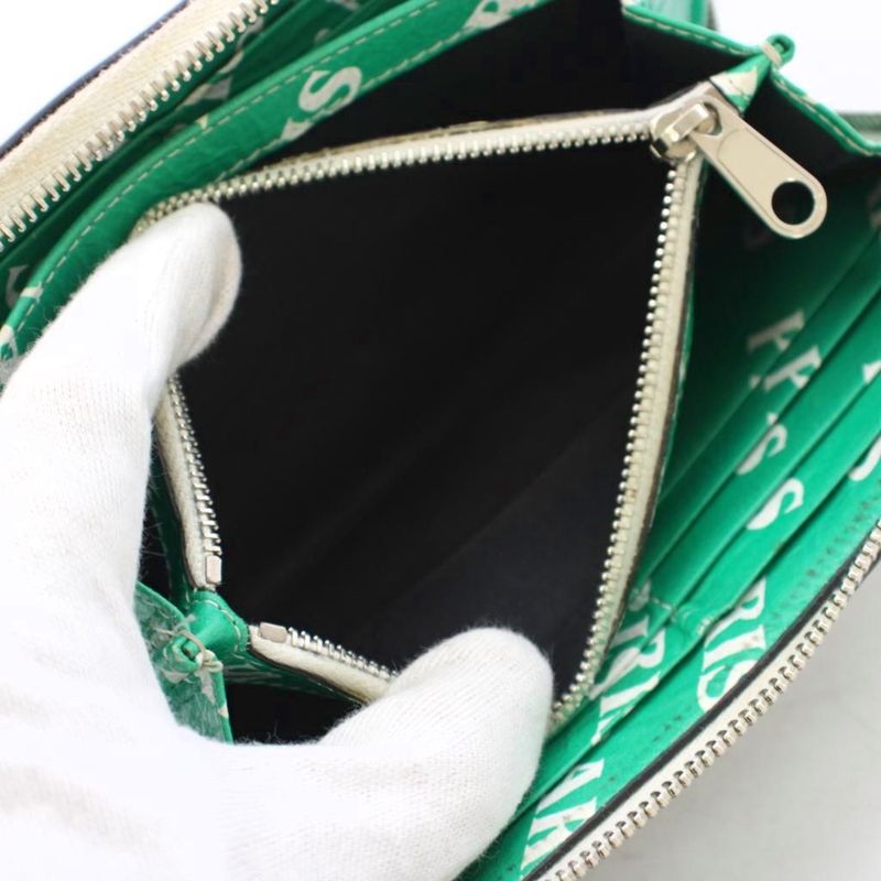 BALENCIAGA Bazaar Paris Round Zipper Long Wallet Leather Green 443655 KH • OH