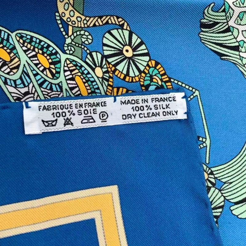 HERMES Carre 90 LE Temps Des Marionnettes Marionette Time Silk Scarf Blue With