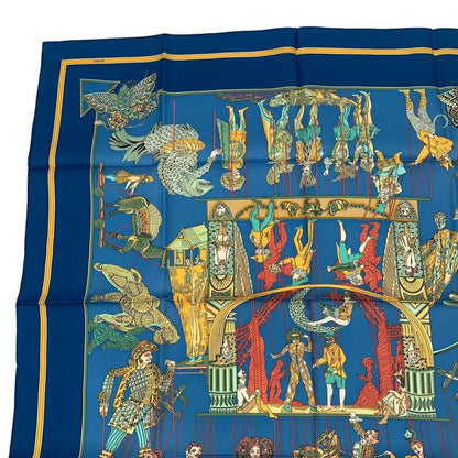 HERMES Carre 90 LE Temps Des Marionnettes Marionette Time Silk Scarf Blue With