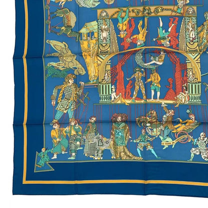 HERMES Carre 90 LE Temps Des Marionnettes Marionette Time Silk Scarf Blue With