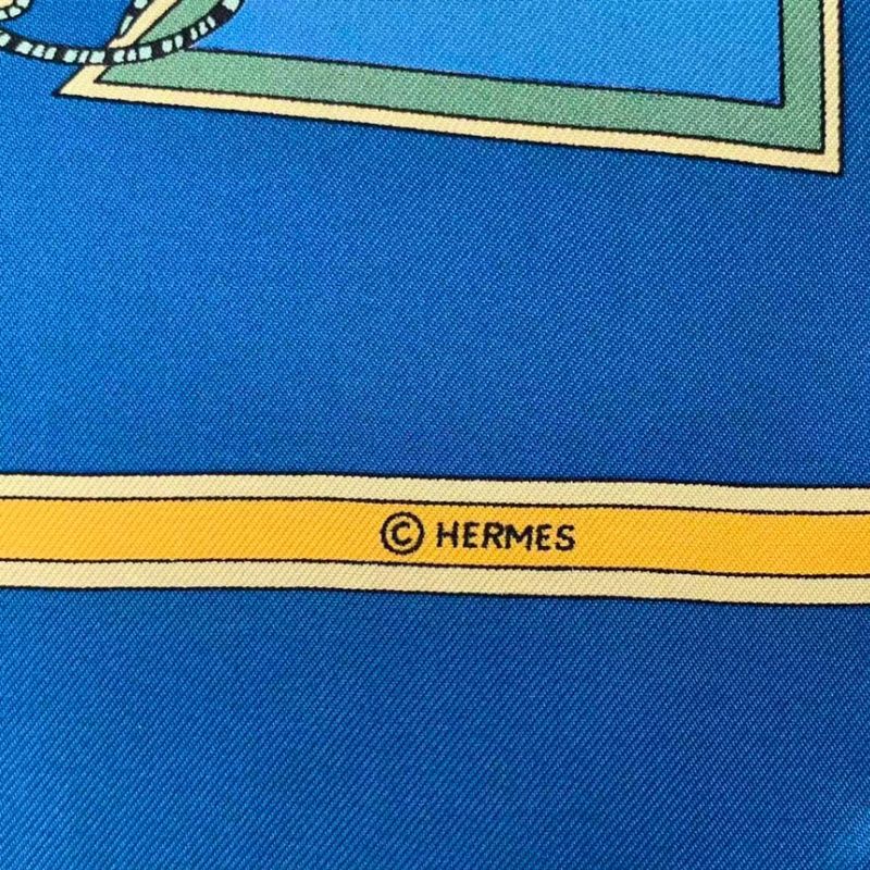 HERMES Carre 90 LE Temps Des Marionnettes Marionette Time Silk Scarf Blue With