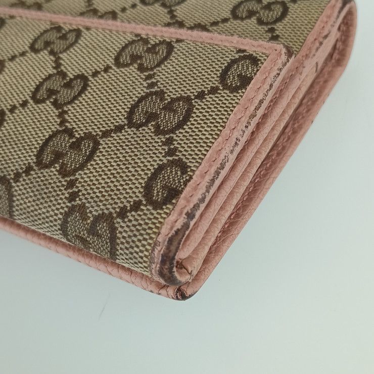 GUCCI Wallet W Hook Bifold Long Wallet 231841 Vegetable Pink GG Canvas X