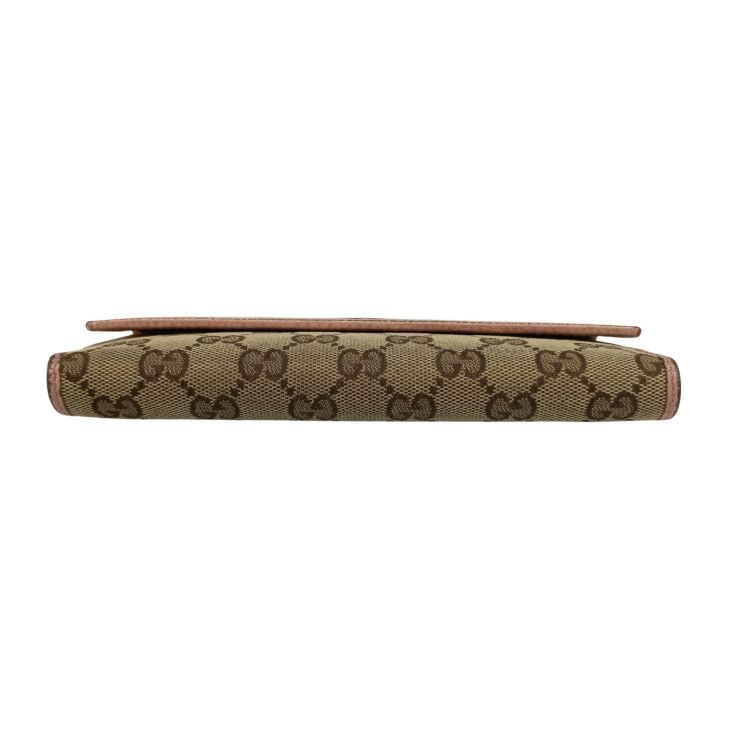 GUCCI Wallet W Hook Bifold Long Wallet 231841 Vegetable Pink GG Canvas X
