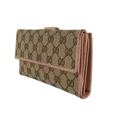 GUCCI Wallet W Hook Bifold Long Wallet 231841 Vegetable Pink GG Canvas X