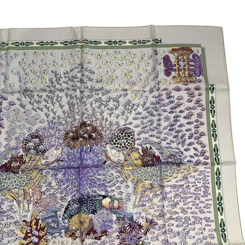 HERMES Scarf Carre 90 Silk Scarf Rencontre Oceane Atlantic Meeting Purple Box