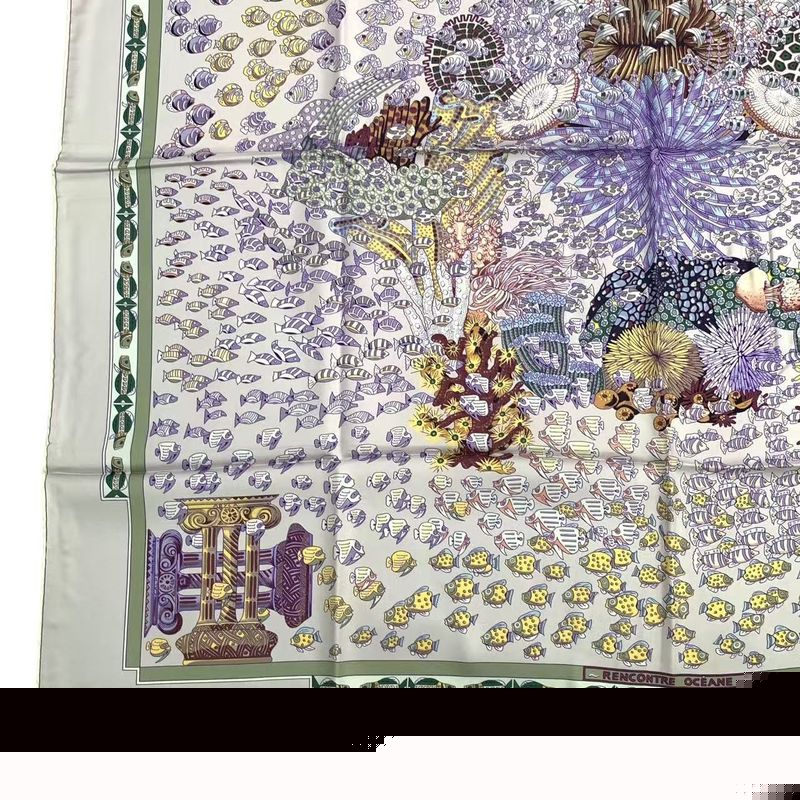 HERMES Scarf Carre 90 Silk Scarf Rencontre Oceane Atlantic Meeting Purple Box