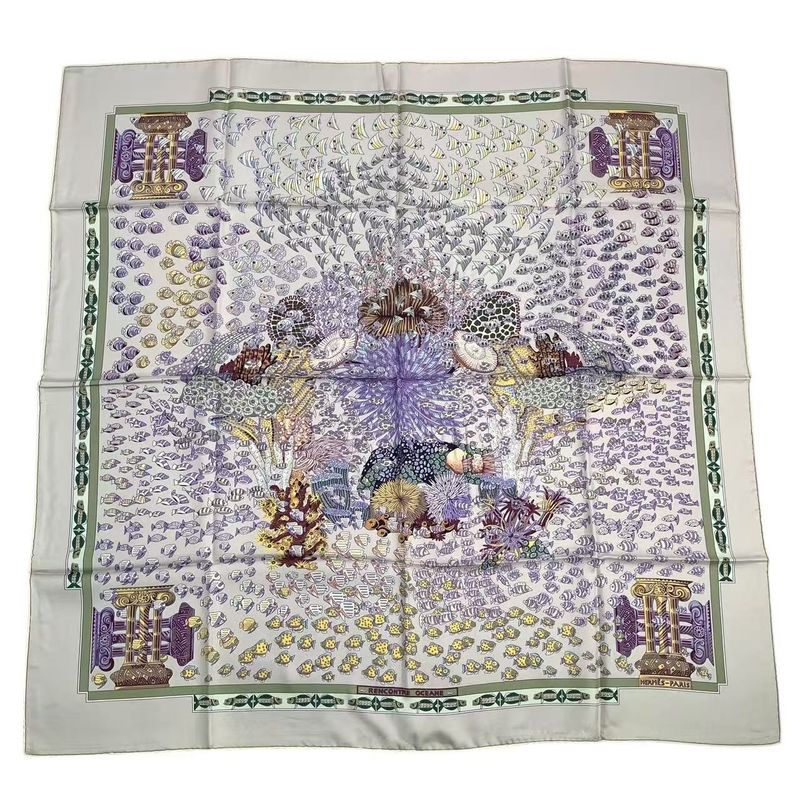 HERMES Scarf Carre 90 Silk Scarf Rencontre Oceane Atlantic Meeting Purple Box
